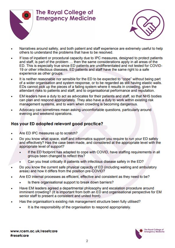 Crowding kills. ED crowding was not acceptable before COVID, and it is even more dangerous in the presence of COVID. Read our guide on what to do to reduce crowding here: rcem.ac.uk/resetcare