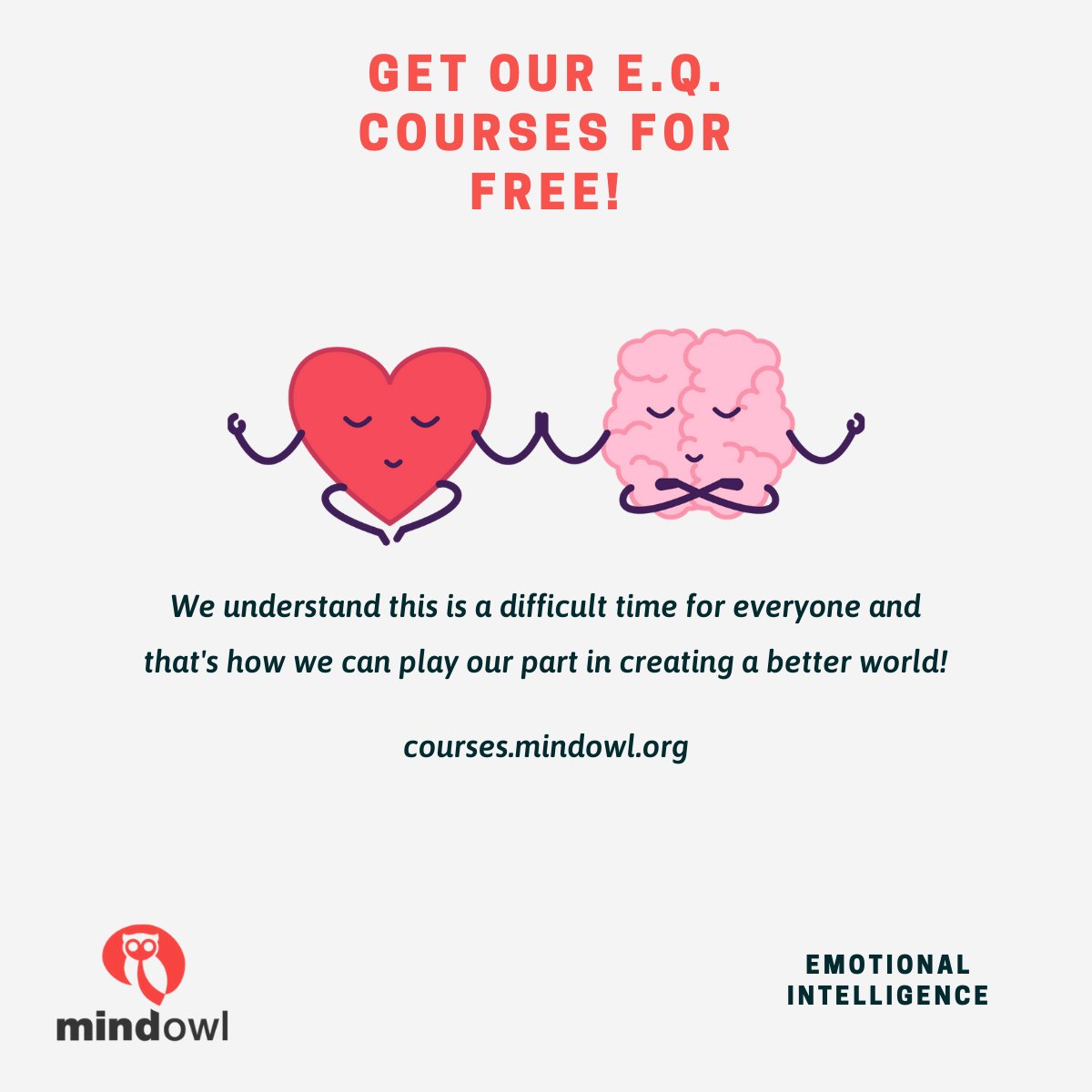 mindowl_org's tweet photo. Until the end of the year, we are offering 
all our Emotional intelligence courses for FREE.
We understand this is a difficult time for everyone and that's how we can play our part in creating a better world!
https://t.co/Yu2gerPolJ

With love,

Filipe https://t.co/8zr1PLcMje