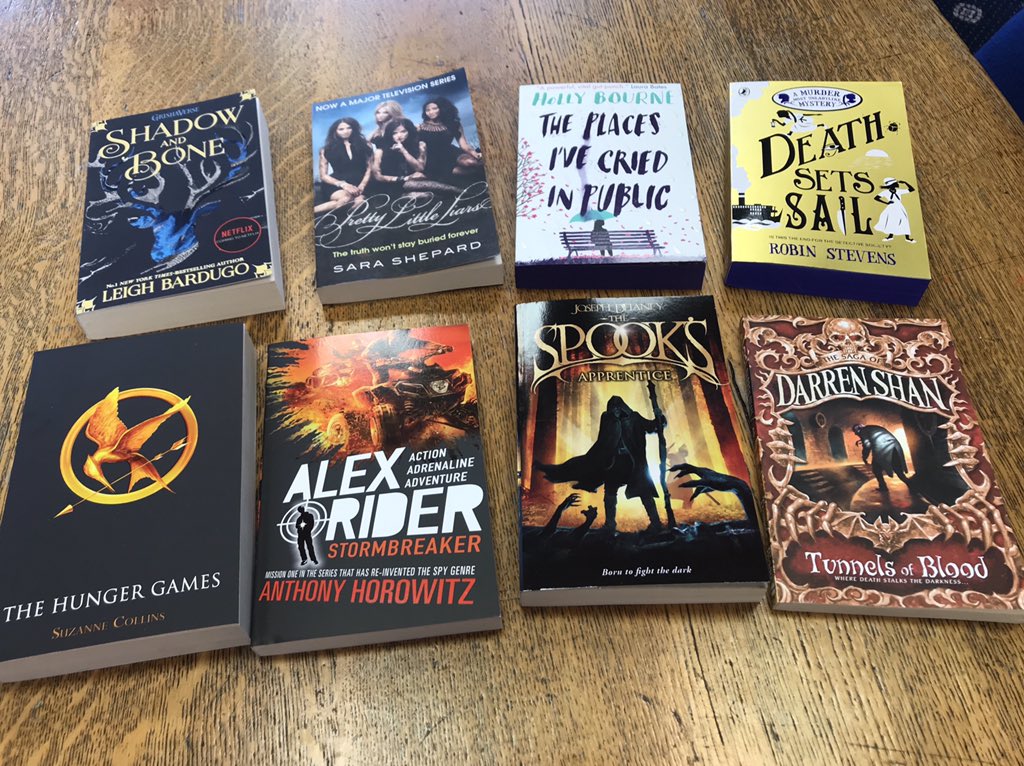 KGSLibrary's tweet photo. Replacing some well used and well loved Fiction today #HungerGames #spooksapprentice #AlexRider #thesagaofdarrenshan and added some new too #shadowandbone #PrettyLittleLiars #Hollybourne #robinstevens @KirkhamGrammar @KGSEnglish https://t.co/H2YH5W1PXQ