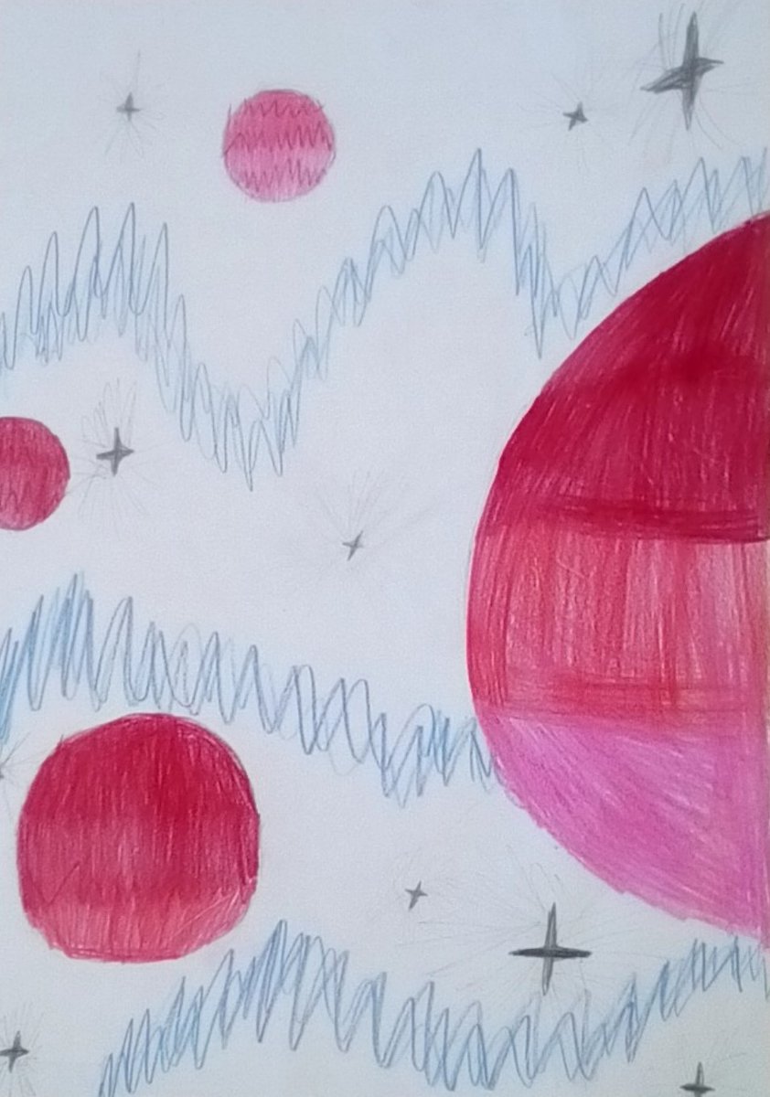 MrsNHudson's tweet photo. We love #DoctorWho in Cherry Class. Inspired by #BBCTenPieces we created artwork from the original theme music using one colour for the bass line and another for the melody. What do you think? @segunakinola @TheHermitage https://t.co/2SH1sNiPub