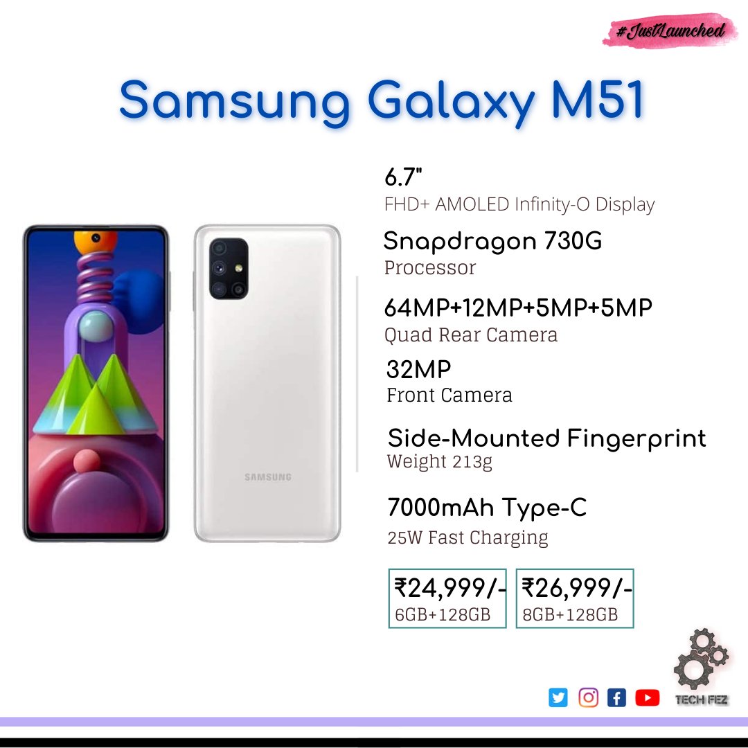 tech_fez's tweet photo. The all-New Samsung Galaxy M51 is launched and sales starts on #amazonin at Sept 18th, 12 noon
.
.
.
.
#samsungalaxym51 #galaxym51 #meanestmonsterever #techfez #mosterbattery #sanpdragon730g #techupdates #technology #technews #samsungindia https://t.co/WBdfJFN74G