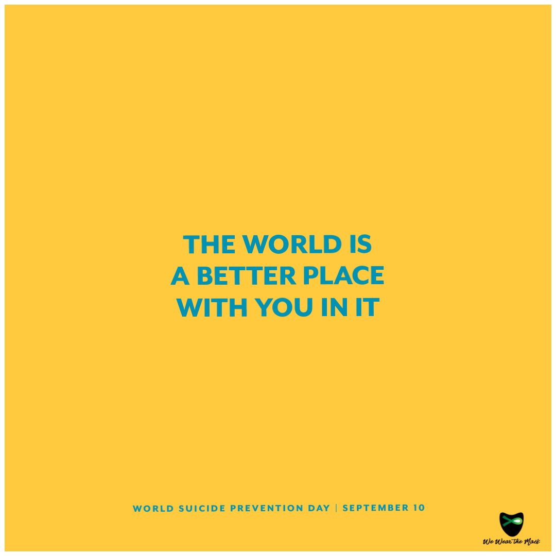 WeWear_TheMask's tweet photo. Today is World Suicide Prevention Day! On this day we raise awareness around the world that suicide can be prevented.
If you are in need of help be sure to seek it through the National Suicide Prevention Lifeline: 800-273-8255 and remember we need YOU! https://t.co/cP53WTgJMA