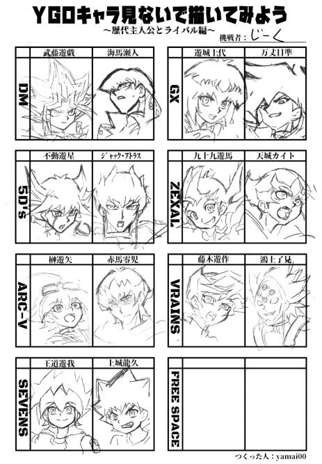 じーく 遊戯王キャラ見ないで描いてみた
