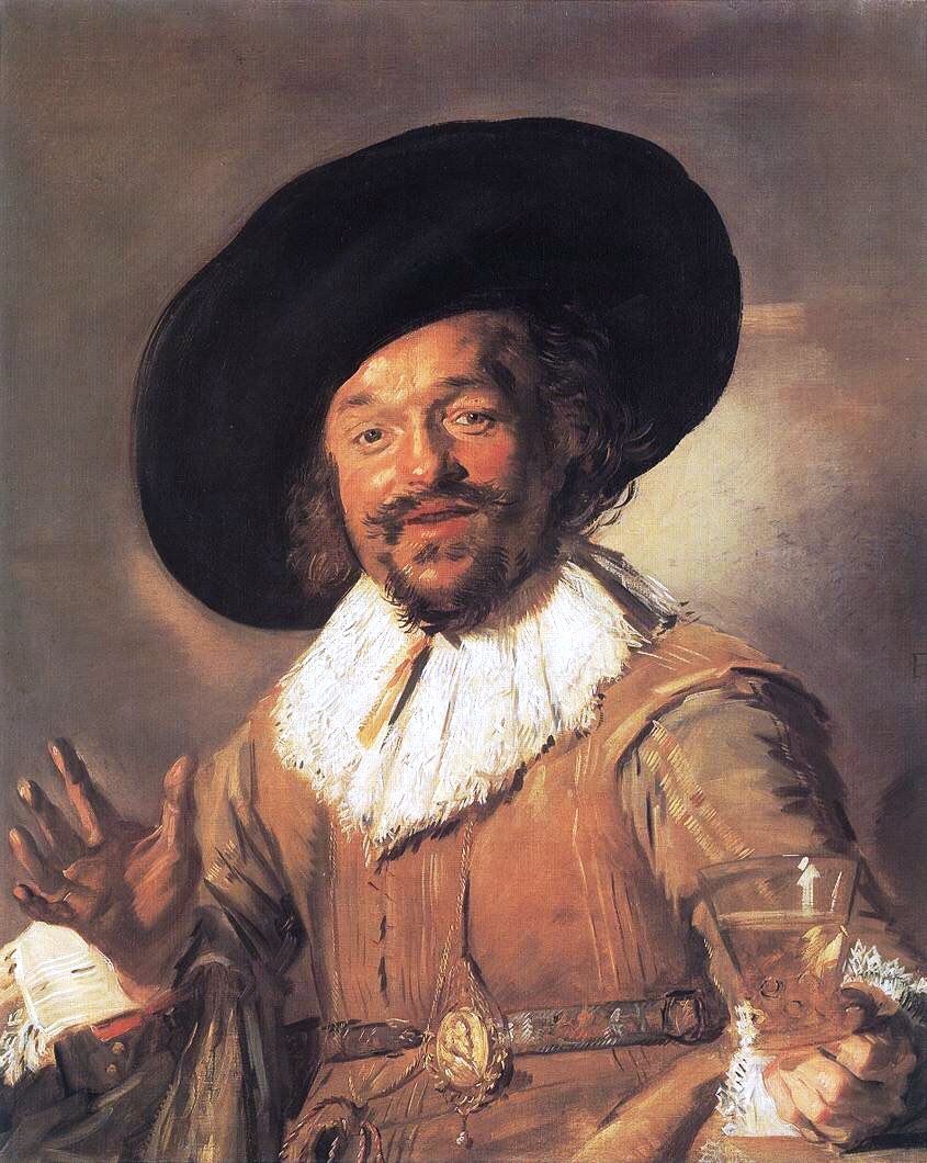 The Merry Drinker (c1628-30) is a famed painting by Hals. It’s both a portrait & a type depiction - here, a happy drunk. Hals’ genius was in his understanding of how brushwork would appear. Eschewing fine detail he painted with broad strokes which give energy to the image