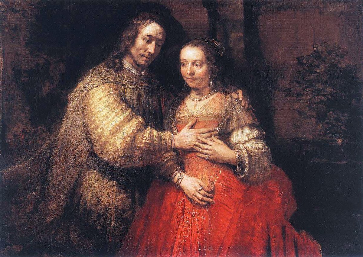 Known as The Jewish Bride (c1665), this canvas of Isaac & Rebecca is arguably the greatest works in Western art. The couple commune in an intensity of love, the hands form a ballet of belonging & the paint fizzes with intensity. Rembrandt at his very best.