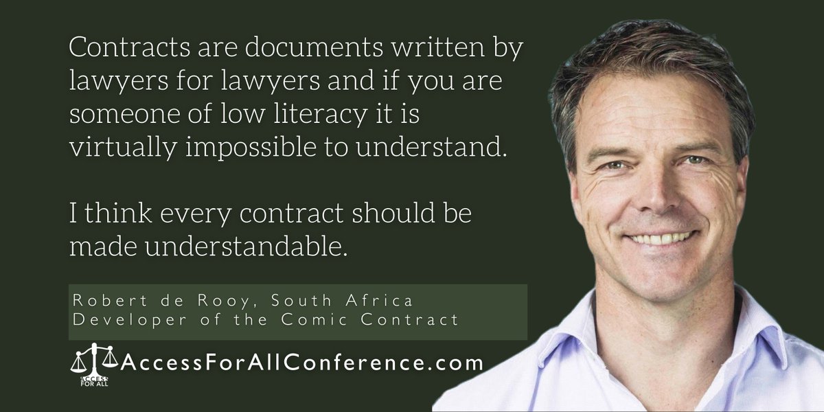 AccessForAllCon's tweet image. We are excited to have the @ComiContracts creator Robert de Rooy as a keynote speaker. 

#plainlanguage isn&apos;t just about words, it&apos;s about mutual understanding. His work &quot;affords... people the dignity of autonomously understanding the contracts they sign&quot;.
#accessforallconference