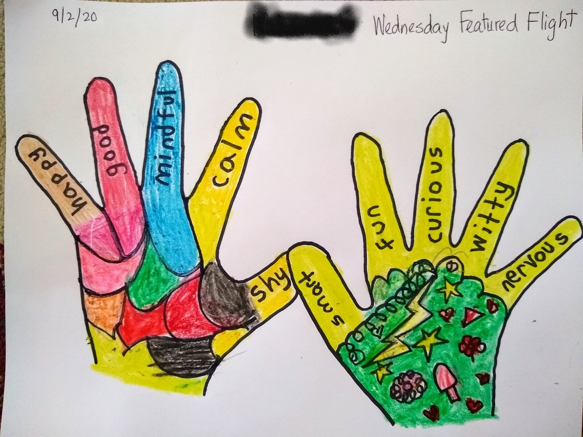 SamWeissler's tweet photo. Great job to these 2 Pandas who completed our mindful hand art activity last week! With so many thoughts and feelings going through our minds, sometimes it's worth taking a moment to reflect and get it all out on paper! #WellnessWednesday #wearedps #pandapride https://t.co/01lji5IDkz