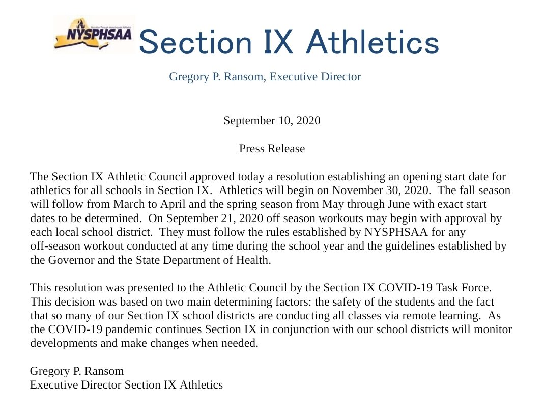 HamboVolleyball's tweet photo. Volleyball season has been moved to March! We will try and get into the gym this winter for off season training. More information to follow. Check out the press release below for details on the revised sports schedule for the year. https://t.co/JFt0mDVoUj