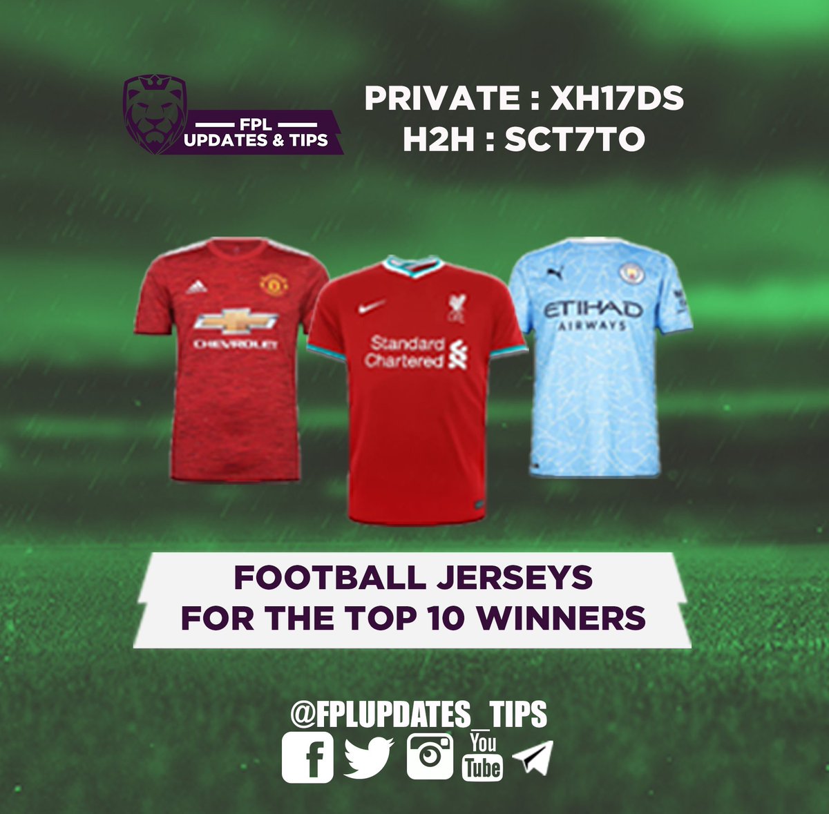 🏆🎖️ @FPLUPDATES_Tips League Is Back with Prizes!
🤩🤯🏅

All you have to do now is :
1) Join our league :xh17ds
2 ) Follow Us , Fav+RT This Picture

Prizes :
🥇 1st : Football Jersey + Champion Special Jersey
🥈 2nd &gt;&gt; 10th : Football Jersey

Good Luck Everyone 🎉🎊✨