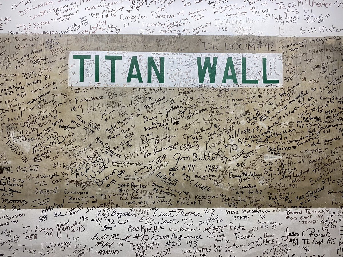 IWUTitanFball's tweet photo. Every Senior gets to sign their name on the Titan Wall and leave their mark as a Titan. What legacy will you leave?     #TraditionThursday | #TGOE https://t.co/kE93P0dfm3