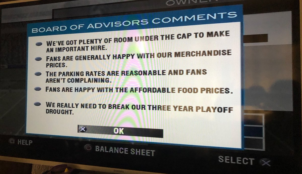 TSJ_gaming's tweet photo. 👀Today we're featuring another element of #Madden04's deep "Owner Mode", the "Board of Advisors". They offered you some advice on how to improve your franchise in case you needed pointing in the right direction. #FixMaddenFranchise #100DaysOfFranchise #OwnerMode https://t.co/ZrbHxKRje0