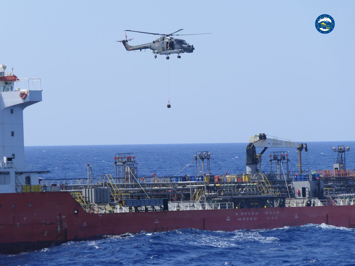 EUNAVFOR_MED's tweet image. Operation #IRINI inspected the MV Royal Diamond 7 for a suspected violation of the #UN #ArmsEmbargo #Libya. The #MV was carrying Jet fuel, likely to be used for #military purposes, now MV is diverted to a port of European Union for further investigation. 👉cutt.ly/gfT4YGm