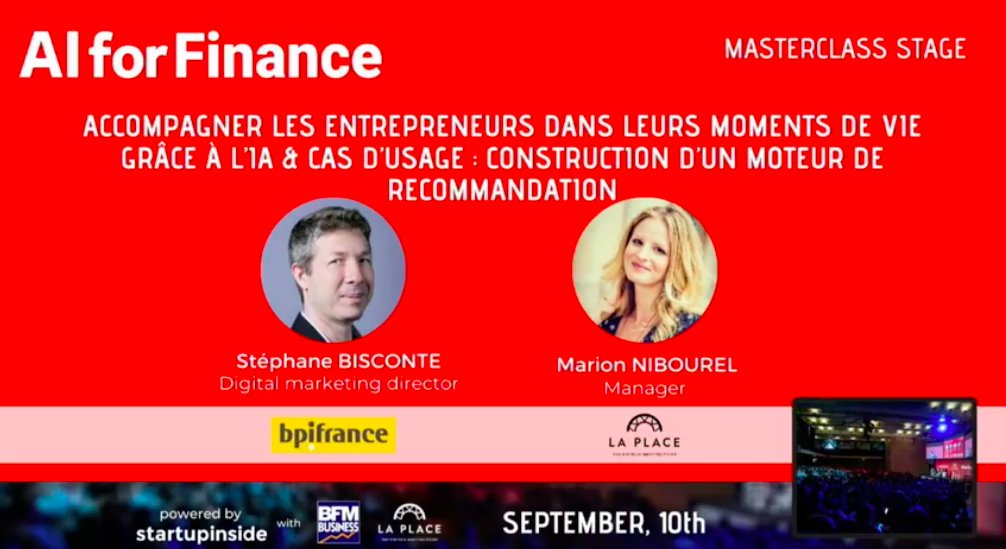 LaPlaceFintech's tweet photo. La dernière masterclass de la journée #AIforFinance vient de commencer ! Animée par @MNibourel, le but est de comprendre comment @Bpifrance utilise l'IA pour accompagner les entrepreneurs dans leurs moments de vie 💫 Retrouvez @DadiCharles et @sbisconte en replay sur Youtube 🔜💻 https://t.co/KOcaVTqPEc