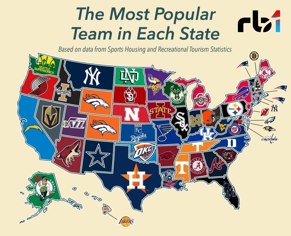 The most popular team in each state of #USA. #Bet on them all with #Rb1BET #Rb1