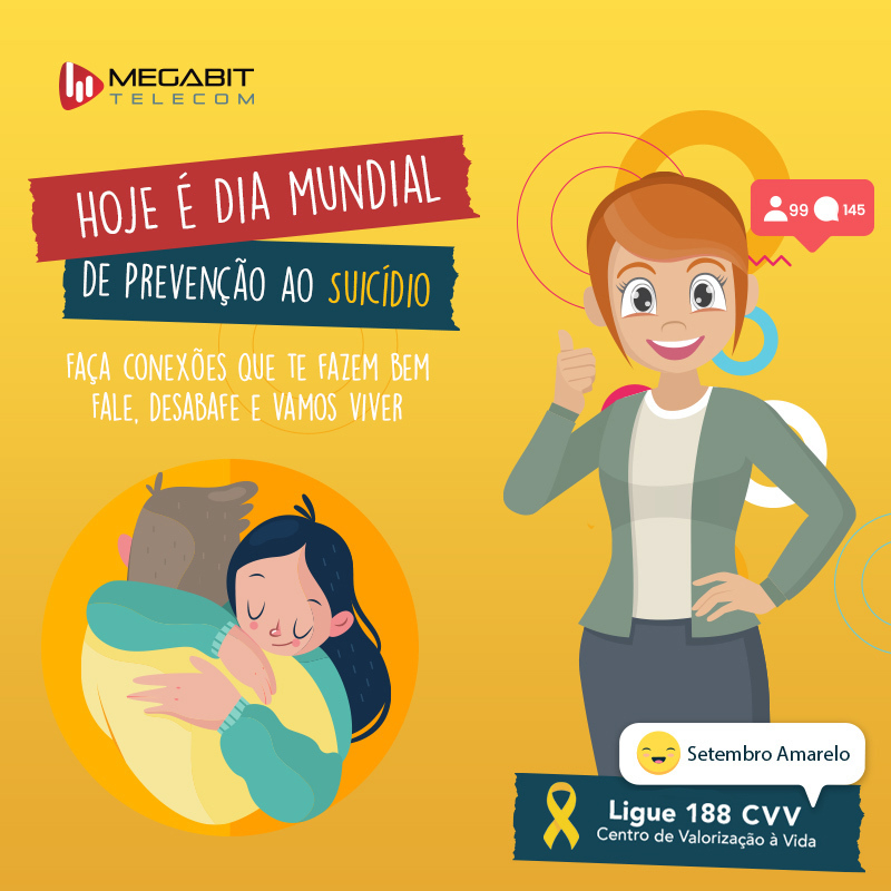 megabittelecom's tweet photo. As boas conexões importam. Precisamos mais de amigos que de seguidores. #setembroamarelo
.
.
#diamundial #prevenção #suicídio #campanha #vida #valorização #amarelo https://t.co/DtV1e3T5Ts