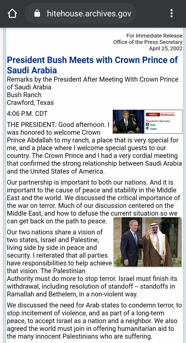 Troops stay in the middle east for a while.Bush saw Saddam Hussein, captured, trialled and hung. You know, war crimes and horrible stuff to people. Quick side note, I was 7 when 9-11 happened. How's the country known for public beheadings going? Yeah, Saudi's fine.4/13