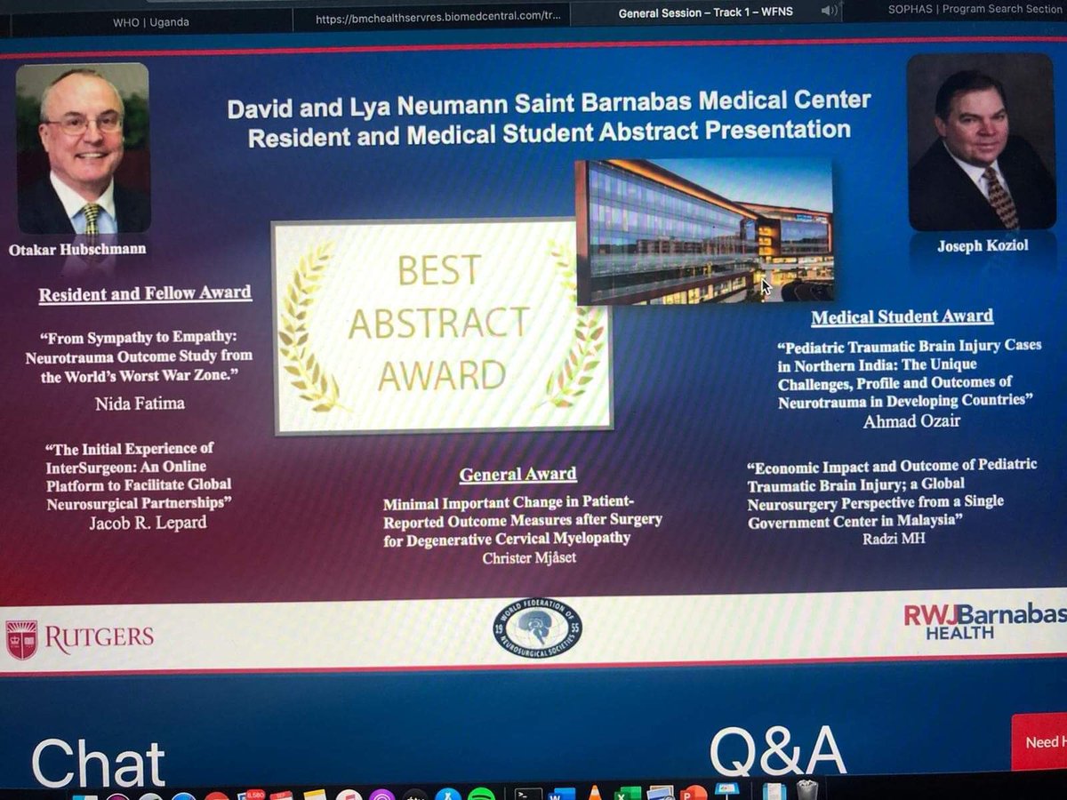 GlobalNeuroSurg's tweet photo. Best Abstract Award!

#Globalneurosurgery @WFNSHQ @WFNS_YNF @RUNeurosurgery @HarvardPGSSC https://t.co/iL5xgLLi9I