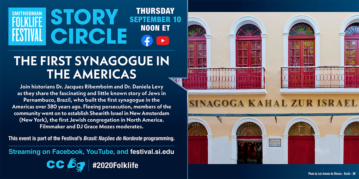 SmithsonianFolk's tweet image. Tune in today at noon ET! We’ll be discussing a little-known piece of Jewish history, starting in the Brazilian state of Pernambuco, and invite you to join the conversation.

Watch online: s.si.edu/3juBcxh

#2020Folklife #RoshHashanah #WithCaptions #ASL