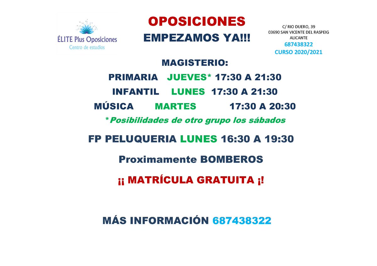 ElitePlusForm's tweet image. Empezamos ya con la preparación de oposiciones de Magisterio para la C. Valenciana
#Alicante #Maestros #Oposiciones