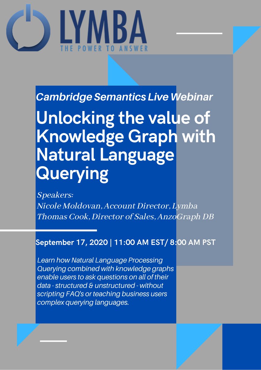 LymbaCorp's tweet photo. [Webinar] Next Thursday 9/17! Unlock the value of Knowledge Graph with Natural Language Querying
#lymba #anzographDB #knowledgegraph #nlp #naturallanguageprocessing #webinar #cambridgesemantics https://t.co/av6qvi9J6O