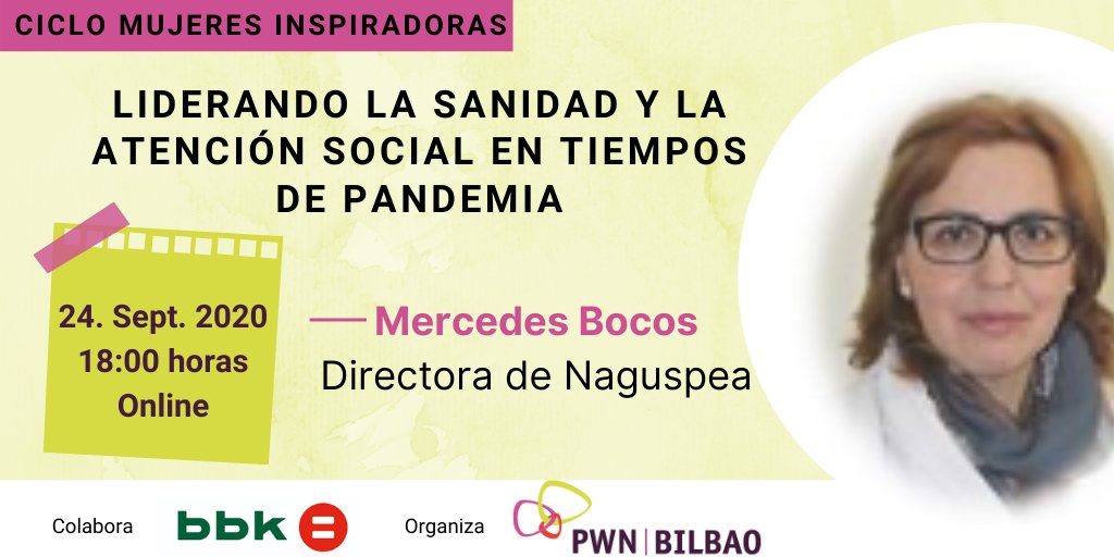 PWNBilbao's tweet photo. ¡Calentando motores! Presentamos a 1 de nuestras #mujeresinspiradoras del ciclo del 24 de #septiembre

💜 Mercedes Bocos, directora de diferentes centros de día y geriátricos. ¡Una suerte tenerla entre nosotras! 💜

Con la colaboración de @BBK_eus. 
+info: https://t.co/DigTLYNEDS https://t.co/2zdhy0BbHt
