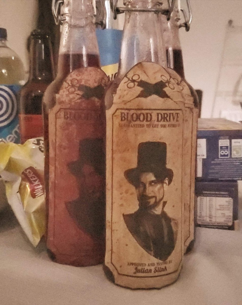 ifymarshmallow's tweet photo. For my birthday we made a drink that Julian Slink would approve. We named it Blood Drive @BloodDriveSYFY @CunninghamColin https://t.co/IGnZ6cxZcC