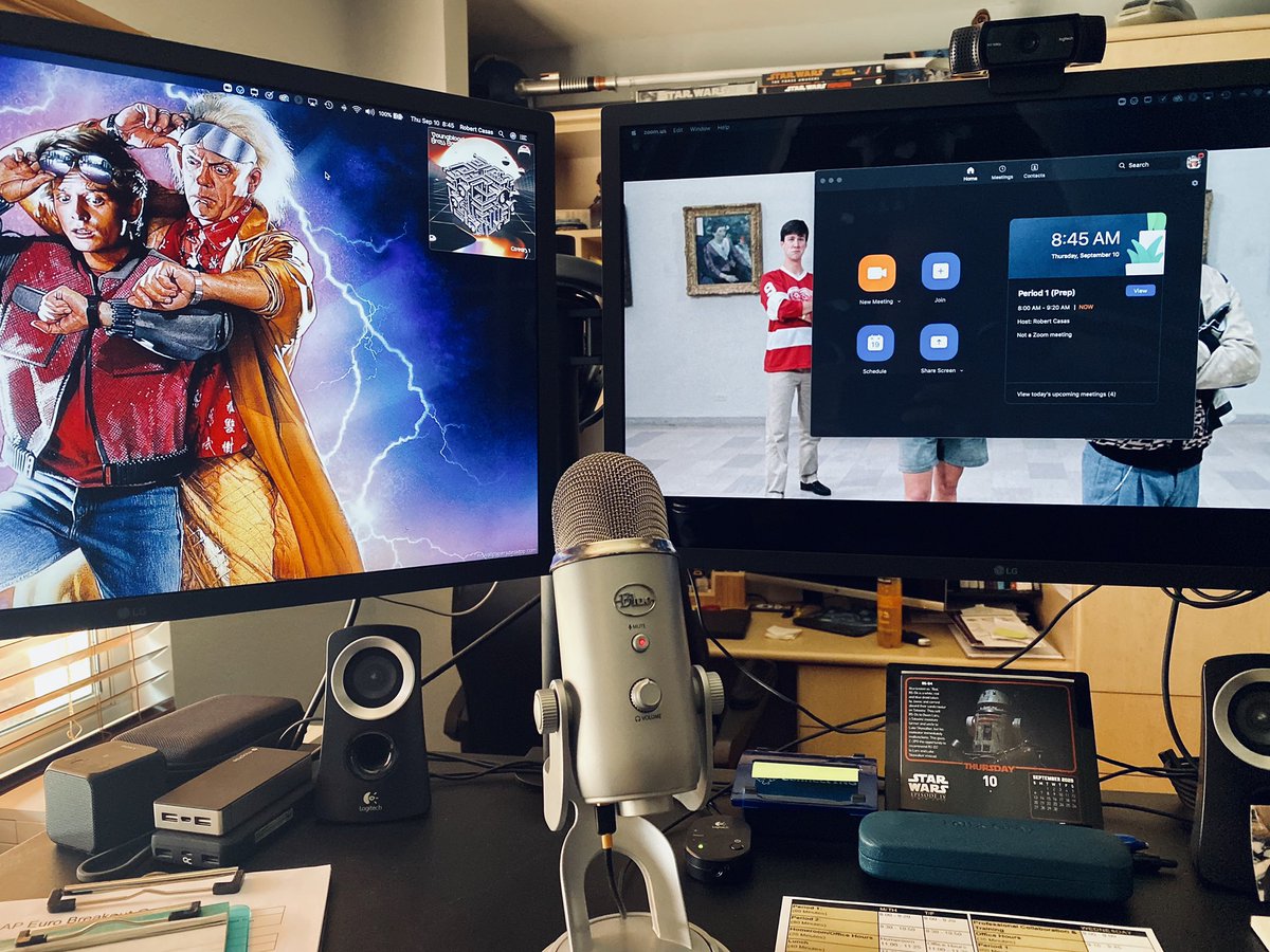 Welcome to my classroom/editing bay... just in case you were wondering what I’m staring at all day. 👨🏽‍💻 (Not pictured: Sony wireless headphones and a MacBook Pro in a Henge Dock)