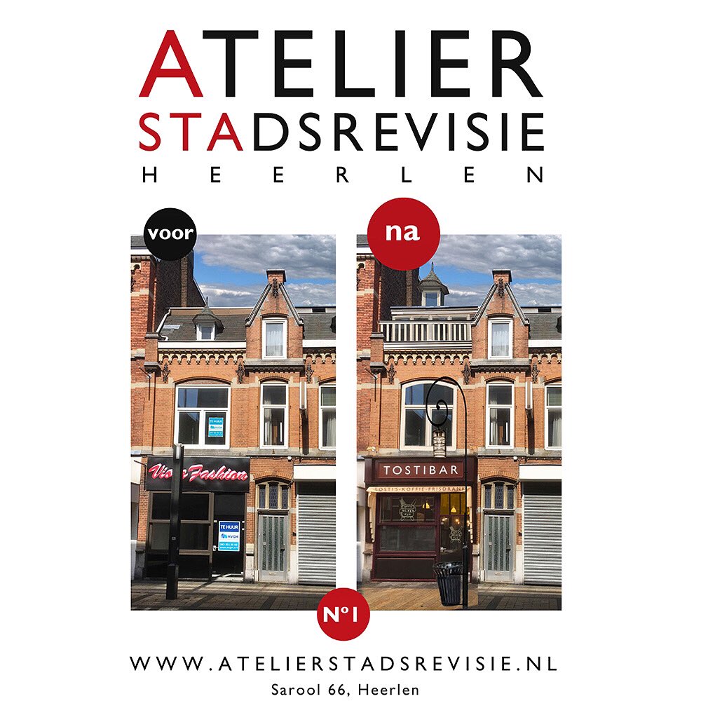 De revisie van #Heerlen is begonnen. De gevel van #PatsTostiBar is het eerste zichtbare resultaat. De komende tijd worden er meer gevels in de #Saroleastraat opgeknapt. Mogelijk met jouw hulp! #atelierstadsrevisie