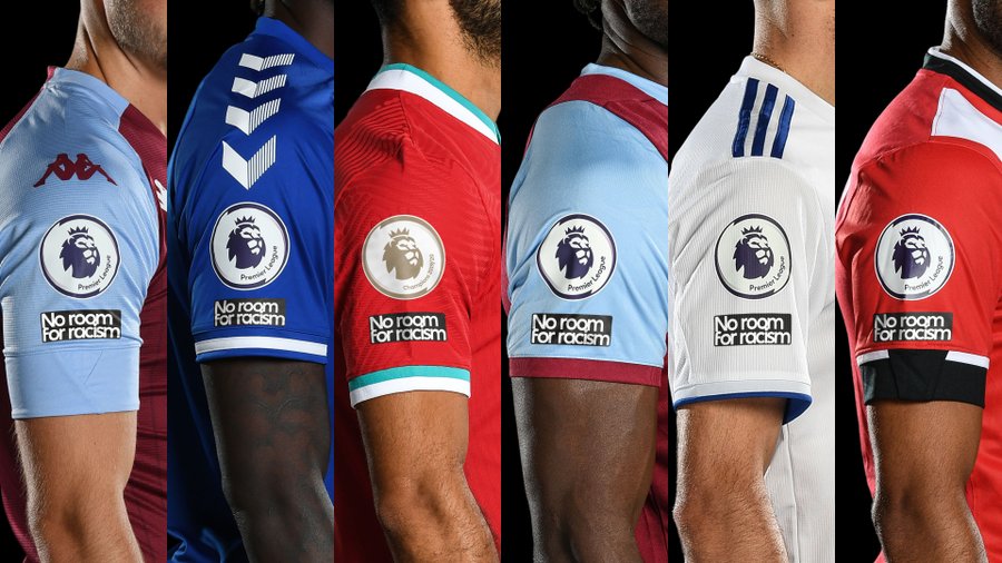 ESPNFC's tweet photo. Premier League players will wear a "No Room For Racism" badge on their shirts this season.

(via @premierleague) https://t.co/M6O9mYLn5m