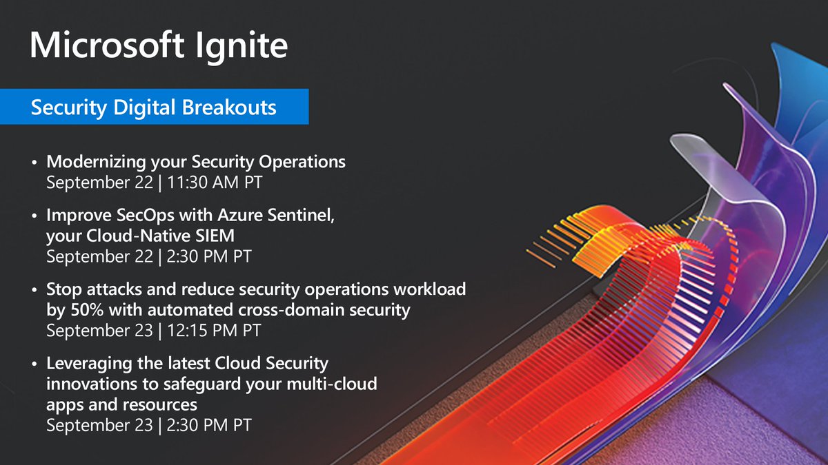 Mark your calendars! #MSIgnite is almost here. Check out our live security sessions. ⬇️ msft.it/6018Ttyxw