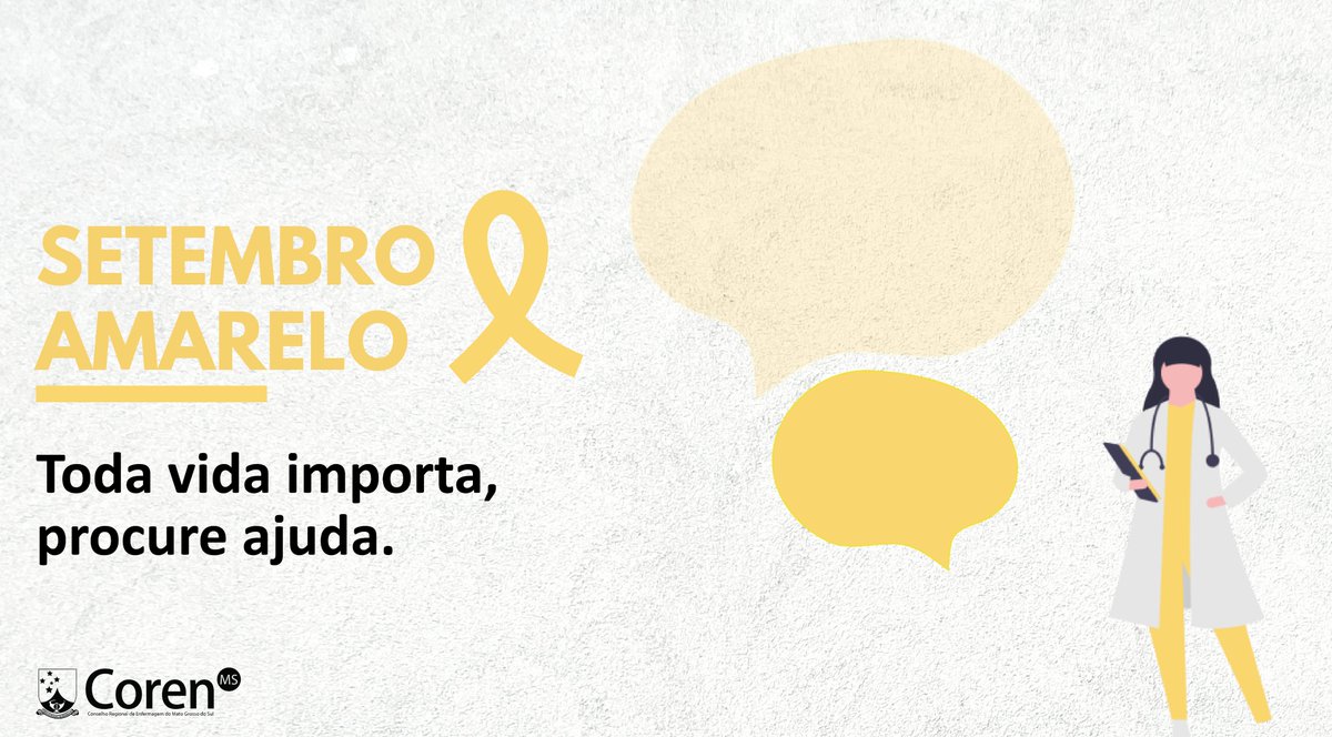 CorenMS's tweet photo. Hoje é Dia Mundial de Prevenção do Suicídio.
É essencial discutir mais este tema para deixar de lado estigmas e pensamentos preconceituosos.
A saúde mental é assunto sério. Escute, converse e busque ajuda com profissionais de saúde.
#SetembroAmarelo #saudemental #corenms https://t.co/u2v7lTFhBM