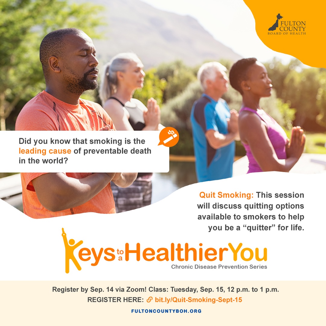 FultonHealth's tweet photo. Our Keys to a Healthier You: Quit Smoking session will take place on Zoom Tuesday, Sept. 15 at 12 p.m. We'll share the risks and dangers associated with smoking, as well as explore options to help smokers quit.

Register in advance: https://t.co/5kHkGRRe2g #quitsmoking #FCBOH https://t.co/tCzOBN4T08