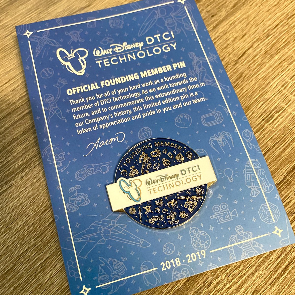 kelsfranj's tweet photo. If you’re a @Disney fan, you know that they offer a myriad of pins... I have a few sadly collecting dust on my abandoned desk in Manhattan. But this new DTCI pin is by far my favorite! Officially a Founding Member on the #DTCITechnology team. https://t.co/dyrEcPtq6W