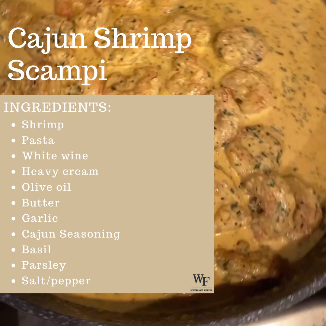 fuelinthedeacs's tweet photo. You definitely won’t be shellfish if you whip up this Cajun shrimp scampi for your friends & family! Check out what Bri Pyles’ used to make it! #tasteofwakeforest #tasteofwfu #cajunpasta #cajunshrimpscampi #cajunpasta #fuelforgreatness #godeacs #developingdeacs #deacontough https://t.co/MEyeaMyqrt