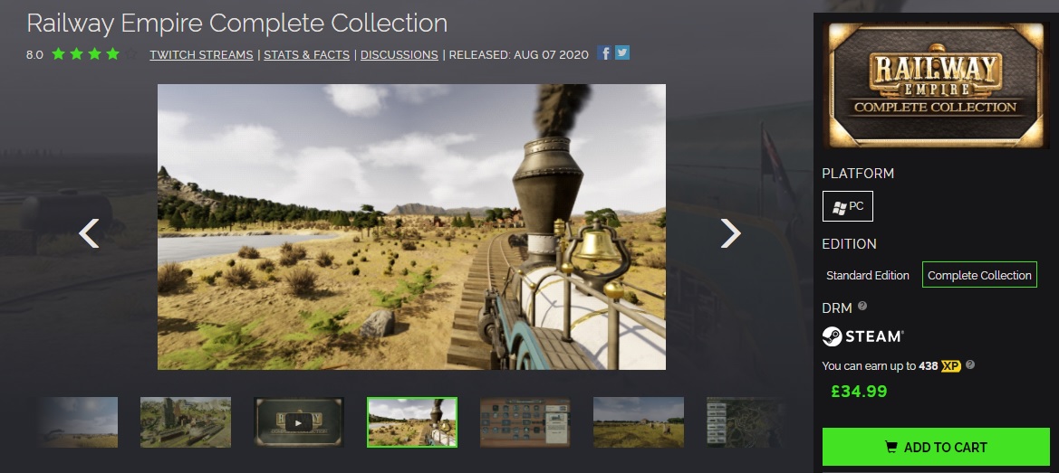Optoider's tweet photo. #EpicGames offer #RailwayEmpire for #FREE today ~ but be #careful. All #DLCs add up to £61:42 while at #GreenmanGaming the complete collection is still available for £34:99. On #Steam for £101:90. https://t.co/b1Sc4xq30O