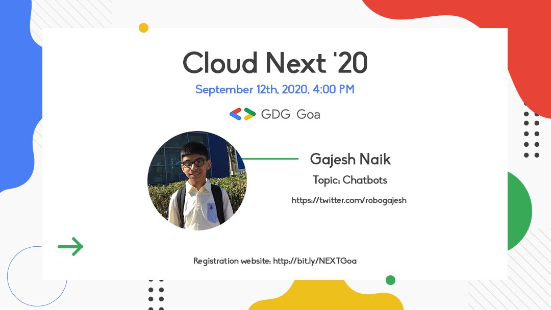 Gajesh Naik, a 12-year young programmer who has been writing code since 2014. He knows 9 programming languages &amp; has already interned as a Chatbot Developer.

📑 Register yourself, to listen to Gajesh speaking on #Chatbots

🗓️ 12 Sept
⏲️ 4PM

👉🏻 RSVP now: bit.ly/NEXTGoa