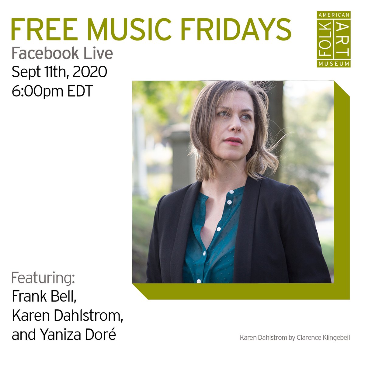 FolkArtMuseum's tweet photo. Our next Free Music Fridays Facebook Live show is tomorrow 6-7:30pm w/ performances by @frankbellmusic, @KDahlstromMusic, and @yaniza_music, hosted by @LaraEwen .
Your donation and RSVP are gratefully appreciated: https://t.co/NhP8bmbH9O

⁠
⁠
#AFAMfromHome https://t.co/sXHcTnwPAb