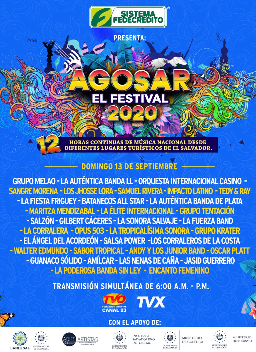 EncuentroTV_'s tweet photo. Este próximo domingo 13 de septiembre, prepárate para disfrutar durante 12 horas continuas la #música y el talento de 36 artistas #salvadoreños, en @agosarsv, un festival que promete ser el mejor evento virtual de música nacional del año. 

Transmisión simultánea por #TVX  l #TVO https://t.co/DiRhxCOPeS