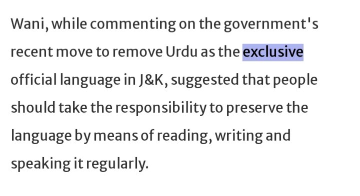 Notice how cleverly they play the fraud to deceive readers. He writes //Govt. Decision to remove Urdu as "exclusive" official language in JK// Urdu is not removed. Its still an official language but they have problem with status given to mother tongues like Kashmiri & Dogri.