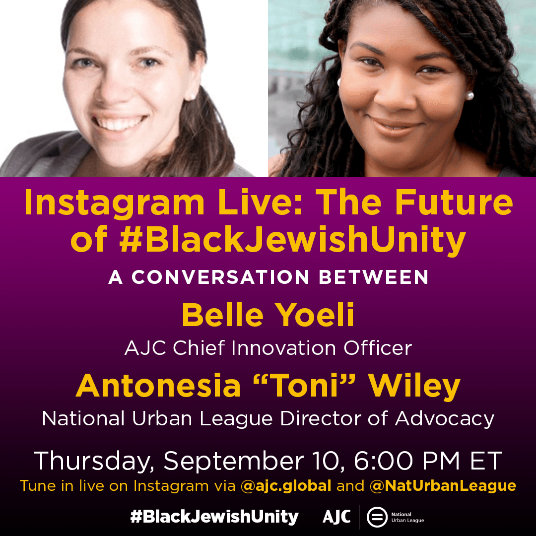NatUrbanLeague's tweet photo. More #BlackJewishUnityWeek: Join us on Instagram TONIGHT at 6 Eastern for an enlightening convo with @AJCGlobal about how the Black and Jewish communities can stand together and for each other. https://t.co/e1cazWFREY