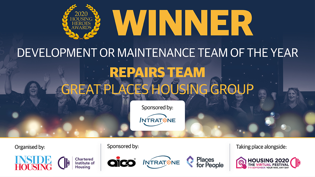 MyGreatPlace's tweet photo. Well done to our incredible @_HousingHeroes winners. We're so thrilled to have been recognised in this way in and amongst some equally incredible people all over the country. Well done to all those shortlisted! #HousingHeroesAwards https://t.co/Uu8g6RV4WX