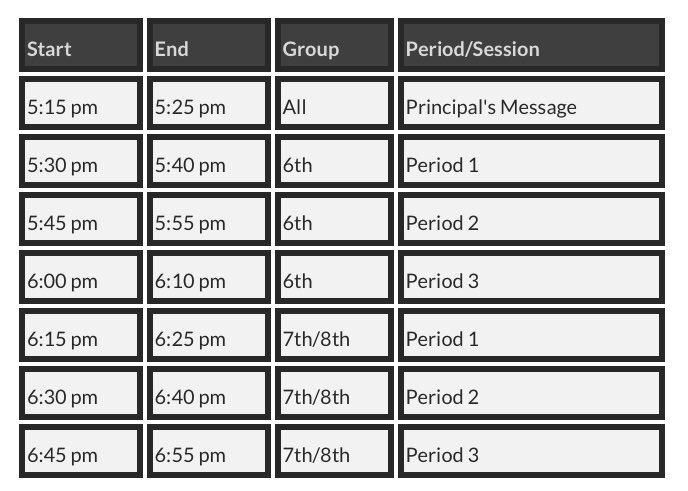 Please join us tonight for our 2020 virtual Back to School Night. All teacher sessions will be held through Zoom in your child’s Google Classrooms. The Principal’s message link may found on the SMMS website. See you tonight!