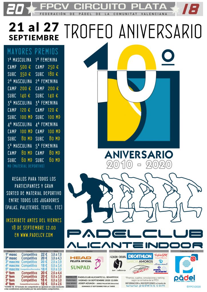 📢Llega la🥈plata de "ley"

2⃣0⃣⭐️Torneo Décimo🎂<a href="/PADELCLUB/">PADEL CLUB ALICANTE</a>
📆Del 21 al 27 de Septiembre🎾
🏟️PádelClub AlicanteIndoor📍
🏁Viernes 18, 12.00🕛
🖊️bit.ly/20pcindoor 

✅Márcalo en tu agenda📓