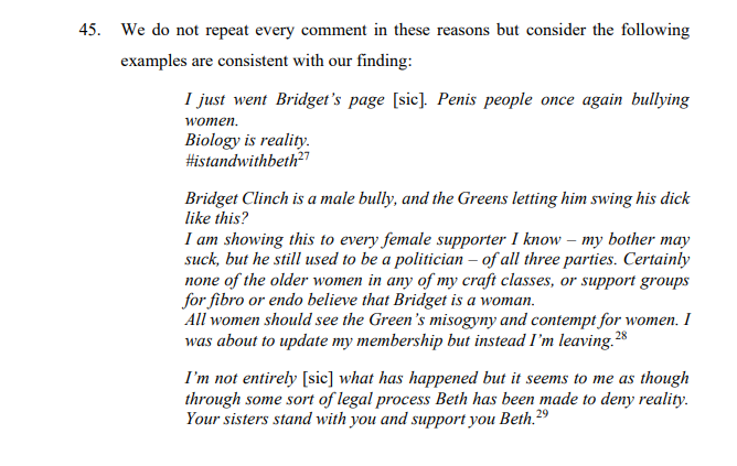 2/ According to the tribunal report  https://www.acat.act.gov.au/__data/assets/pdf_file/0005/1624613/CLINCH-v-REP-No.-2-Discrimination-2020-ACAT-68.pdfBridget Clinch's complaint was that Bethanie Rep 'Liked' certain posts on Facebook eg those shown below: