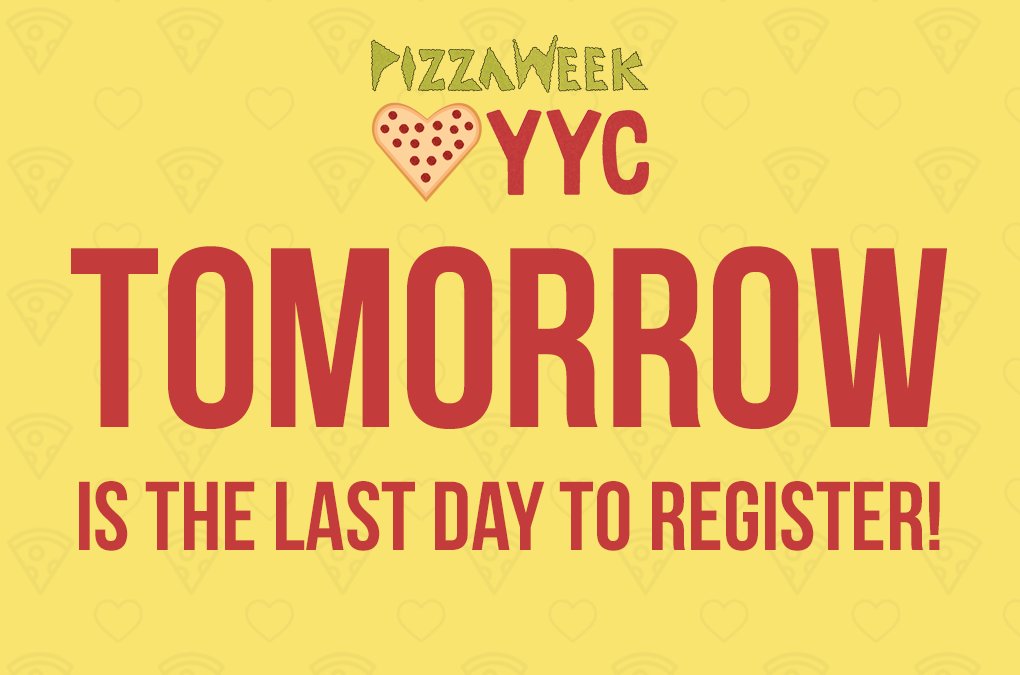 #YYCPizzaWeek2020 is right around the corner, and we cannot WAIT! 

For all of those cafes, restaurants, and pizzerias who want to take part in this delicious event, TOMORROW is the last day to register!

What are you waiting for? Register now - yycpizzaweek.com