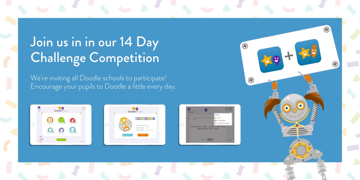 Calling all Doodle Schools!📢 Our popular 14 Day Challenge for schools starts on Monday!

To get everyone off to a great start this term, we’re running competitions for DoodleEnglish, DoodleSpell and DoodleMaths.🏆 

Make sure to register your class: doodlemaths.com/14-day-challen…