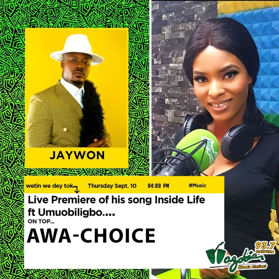 WazobiaOnitsha's tweet photo. #AwaChoice Wit #FirstLady @tochi_wazobia
Live Interview and Premiere of the Song Inside Life @jaywonjuwonlo x @obiligboglobal
#937FMOnitsha #WazobiaOnitsha
Listen online via https://t.co/Evkse5o3qk (Choose Onitsha)
cc: @kryssthaboss
#Akwaugo1 https://t.co/tHwqAVUesP