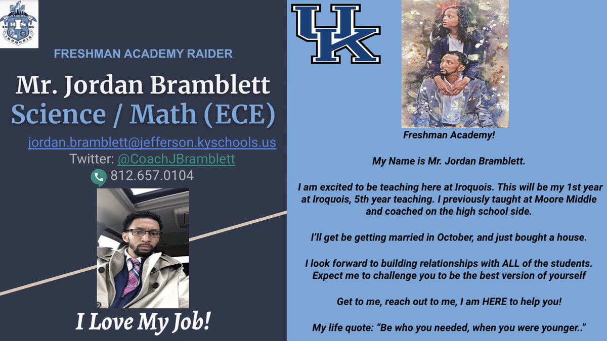 IHSFreshmanAca1's tweet photo. Happy Thursday! Today’s #TeacherFeatureThursday is @IROQUOIS_HS newcomer @CoachJBramblett ! Mr. Bramlett is here to support all of our IHS Raiders so they can be the best they can possibly be! #IBelieve #WeBelieve #IroquoisBelieves https://t.co/bll76qxl6O