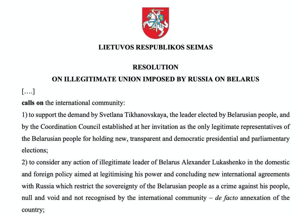 Seim of #Lithuania recognized Sviatlana Tsikhanouskaya as the only elected leader of Belarus!

#Belarus #StandWithBelarus