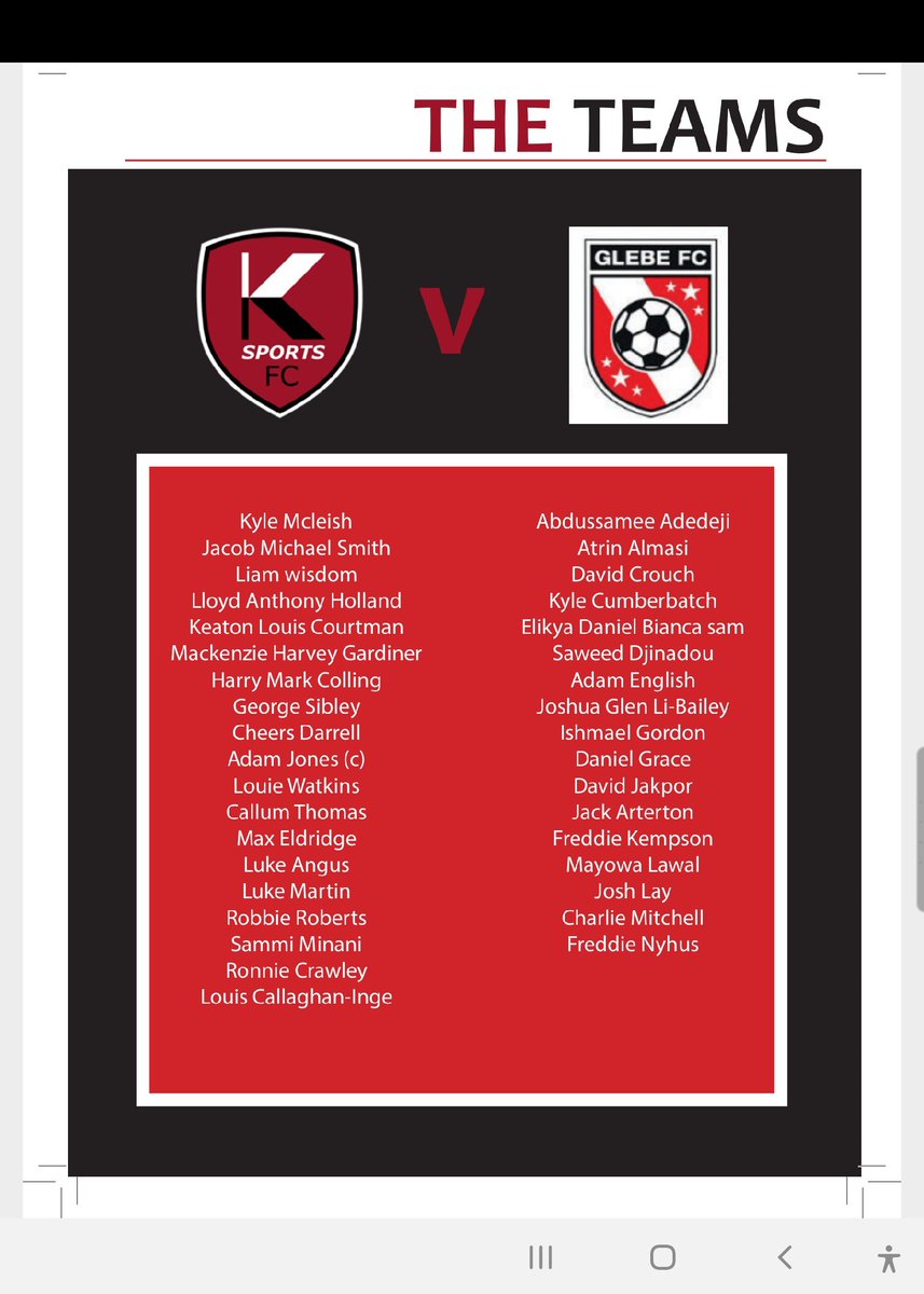 FA Youth Cup.... Squads released for tonight's game 19:45 KO @KSportsFC
K Sports Youth v Glebe Youth